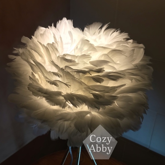 Rachel Zoe Lamp White Feather Steel Tripod Designer Table Lamp - Picture 4 of 6